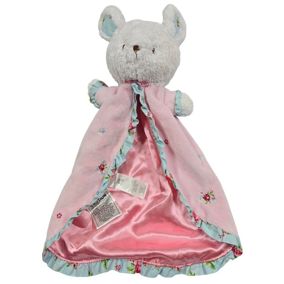 Carters Baby Security Blanket Lovey White Bunny Pink Floral Satin Trim Rattle